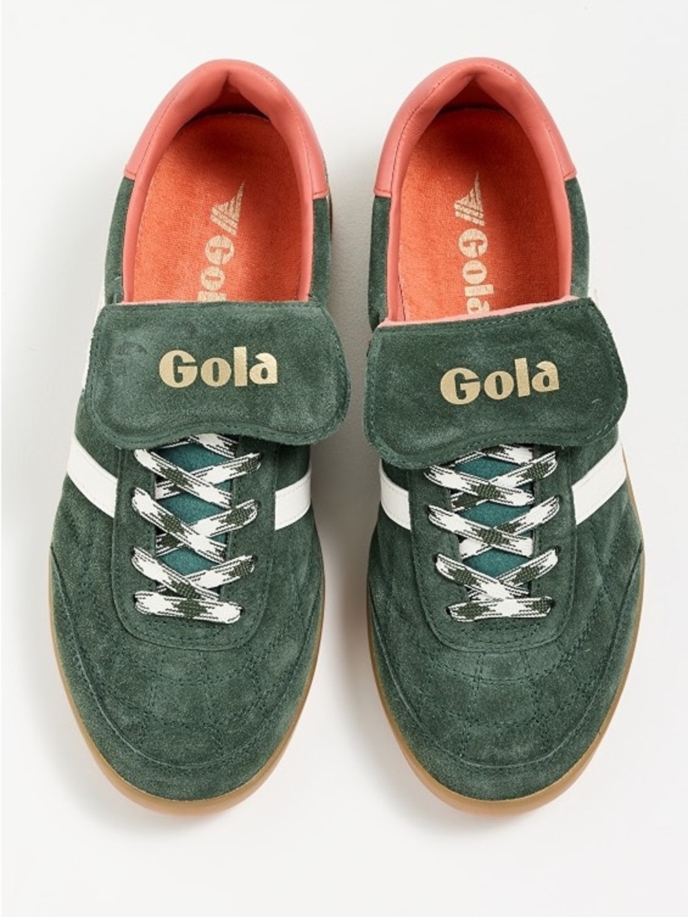 Gola Dark Green Suede Sneakers with Coral Lining